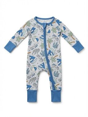 Caden Lane Blue Nautical Seahorse Convertible Zip Footie Romper Size 3-6 months